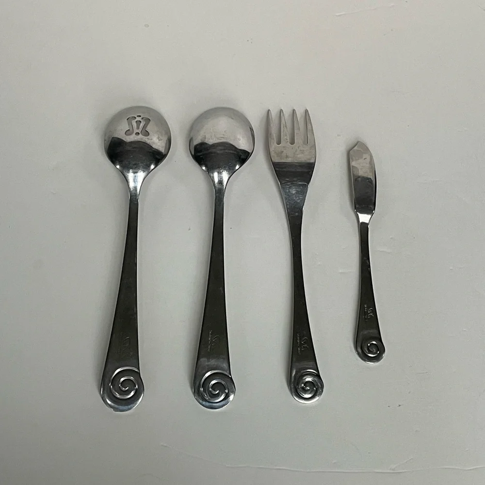 Robert Welch AMMONITE Bright Hostess Serving Set 4 Pieces Stainless Spoons Fork
